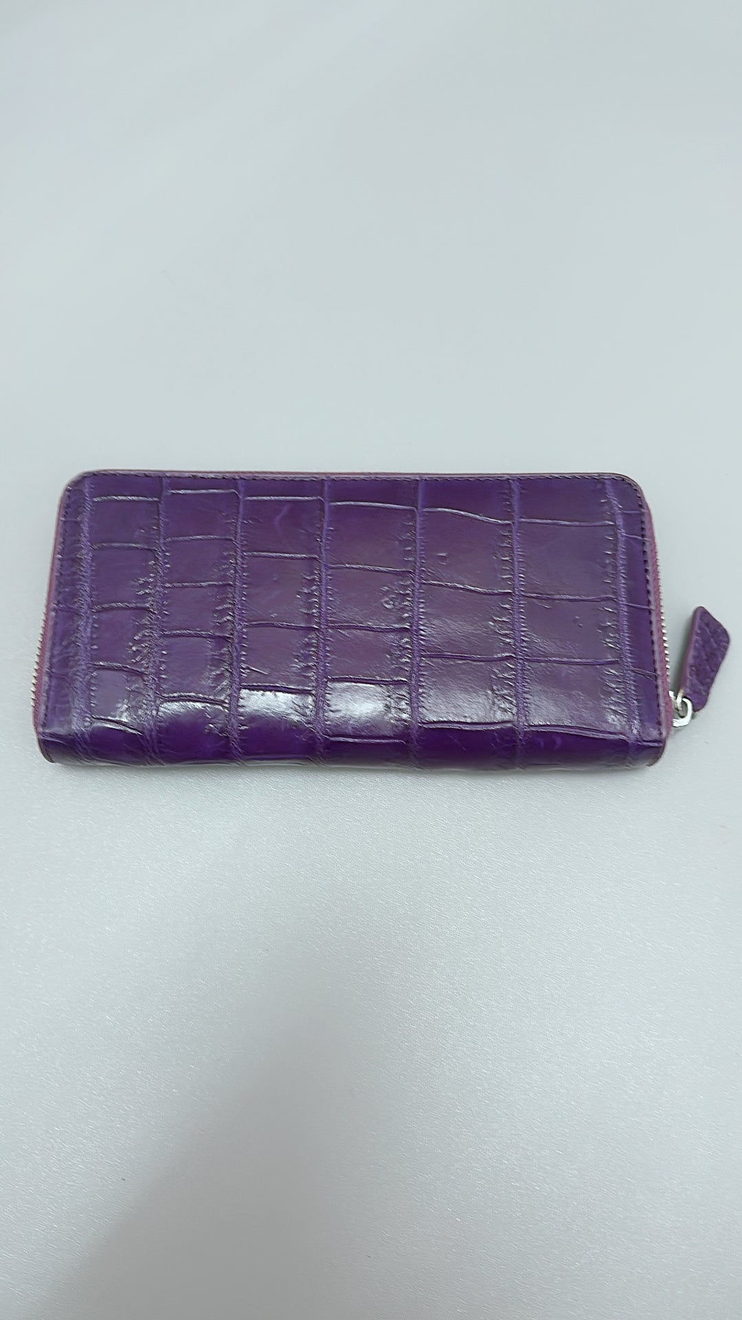 Italy Crocodile - CZL01-Purple Long Zipper Wallet Purple意大利鱷魚皮長銀包拉鏈紫色（男女合用)